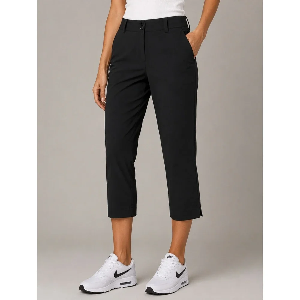 Nike‎ Golf Tour Performance Pants Women 14 Black Dri-FIT Crop Capri Sporty Chic